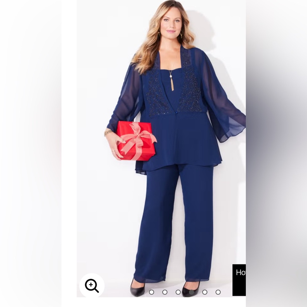 Catherines Women's Plus Size Masquerade Beaded Pant Set in mariner navy blue 32W